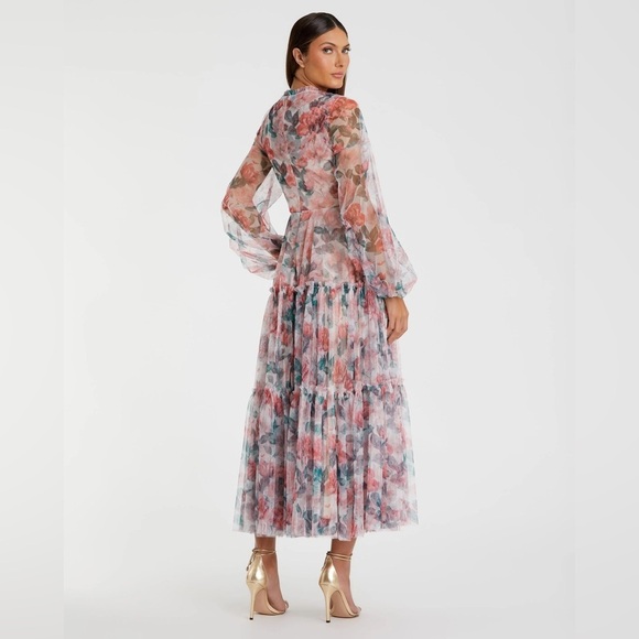 Mac Duggal High Neck Long Balloon Sleeve Midi Dress 11405 - Picture 3 of 3